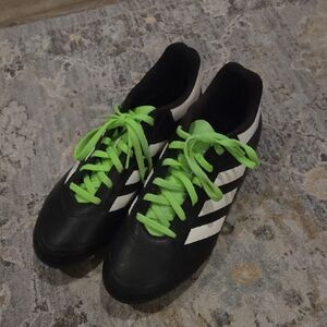 Adidas Black and White Cleats with Neon Green Laces